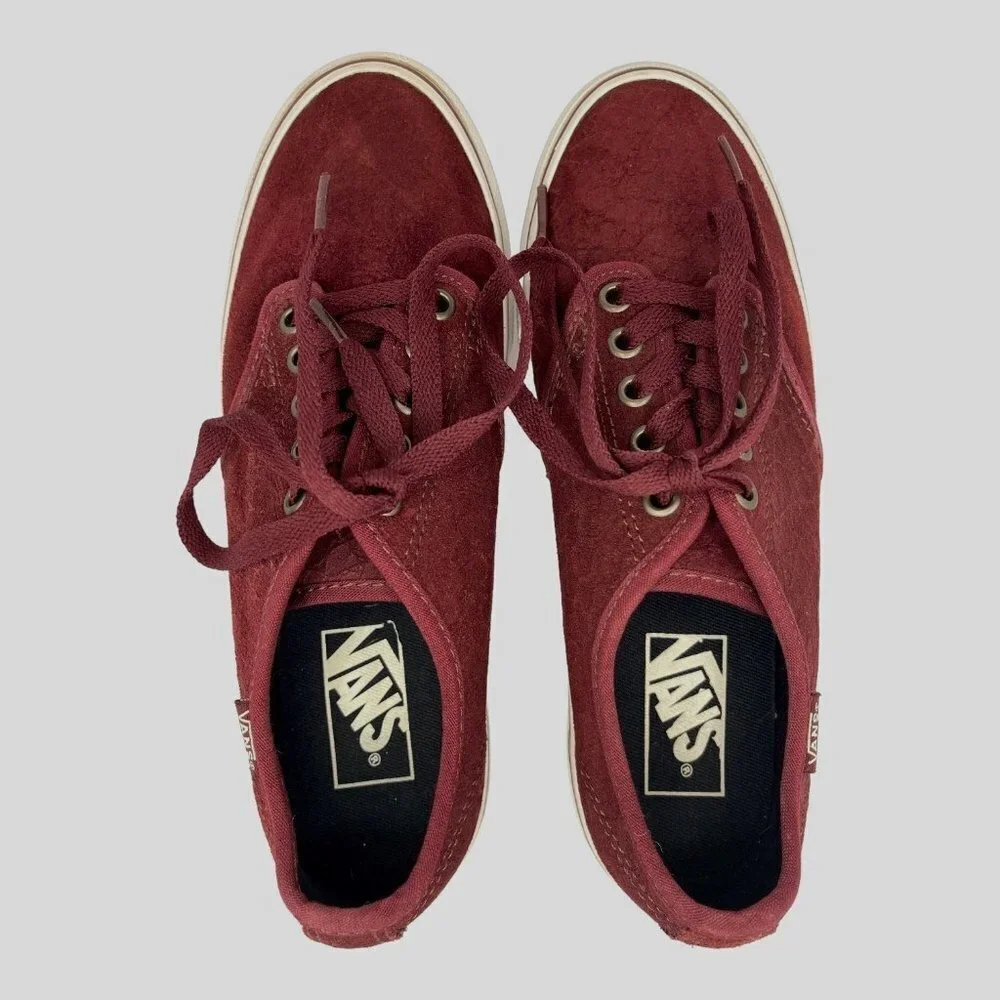 VANS OLD SKOOL Retro Low Top Sk8 Shoes Women 7 Burgundy Textured Suede Sneakers - Picture 2 of 14